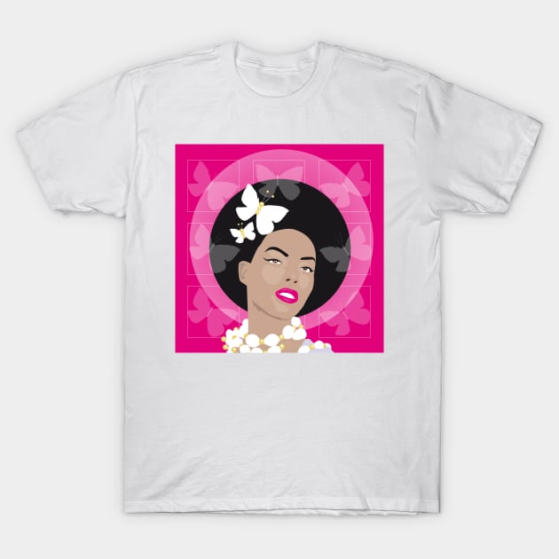 Girl with Afro and Butterflies T-Shirt by VicEllisArt